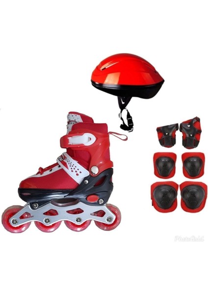 Kırmızı Ayarlanabilir, Full Set ( Kask Dizlik Seti Dahil) 2in1 Çocuk Başlangıç Pateni