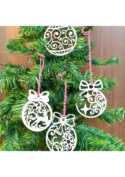 Buffer® 10 Parça Kırmızı Beyaz Ipli Fiyonk Model Ahşap Yılbaşı Ağaç Süsü modelleri