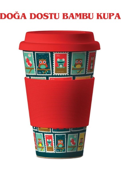 Balev Doğa Dostu Stamps (Red) Bambu Kupa 400 ml