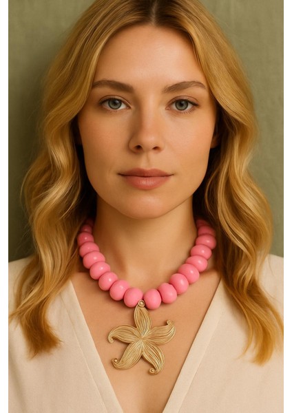 Deniz Yıldızı Uçlu Büyük Boncuklu Kolye modelleri