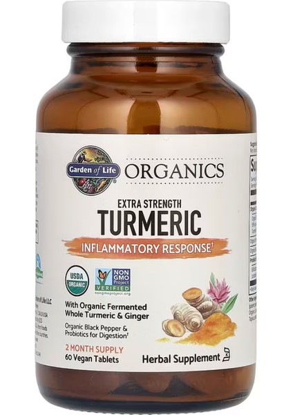 Organics, Extra Strength Turmeric, Inflammatory Response, 60 Vegan Tablets