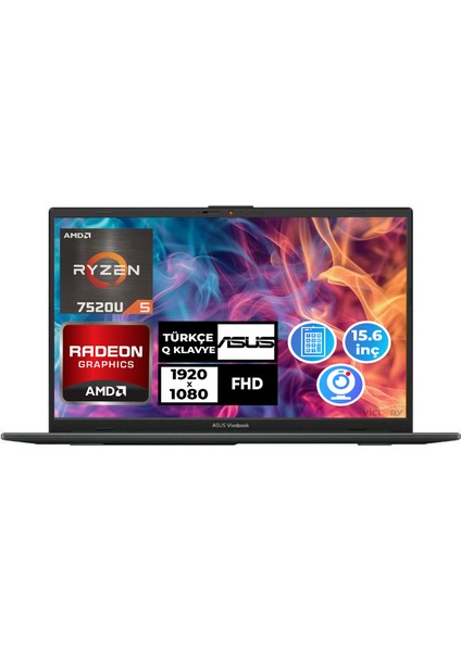 Vivobook Go 15 Ryzen 5 7520U 16GB Ram 1tb SSD 15.6" Fhd Freedos Taşınabilir Bilgisayar E1504FA-NJ1465 001