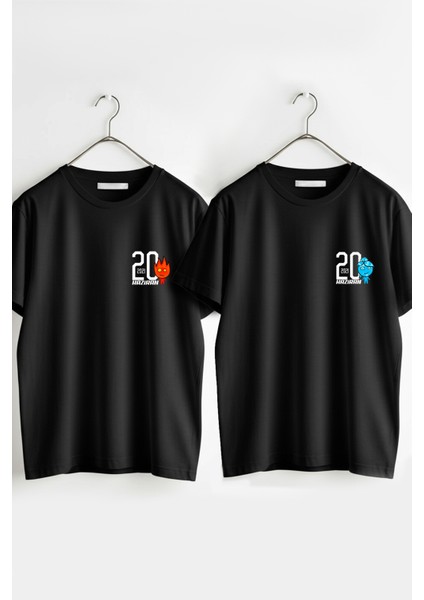 Kişiye Özel Ateş ve Su Tarih Baskılı Sevgili Kombini Sevgiliye Hediye Unisex T-Shirt/tişört