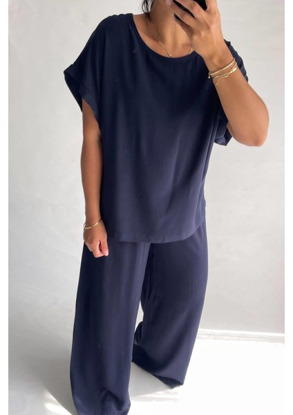Lacivert Pamuk Pijama Takımı