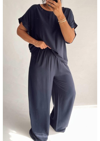 Lacivert Pamuk Pijama Takımı