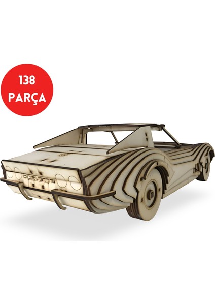 3D Ahşap Corvette Stingray Maketi - 138 Parça Hobi Seti - Retro Stil Ahşap Araba Maketi