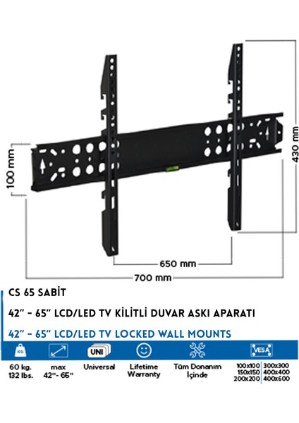 CS65 42'' - 65'' Sabit Televizyon Lcd/led Askı Aparatı