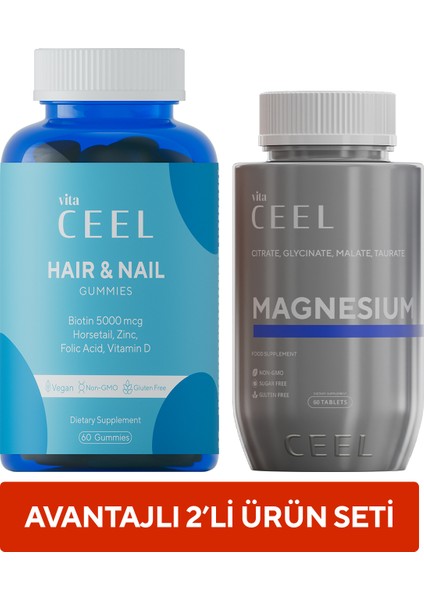 Magnezyum Tablet Saç ve Tırnak Bakımı İçin Çiğnenebilir 60 Tablet Seti