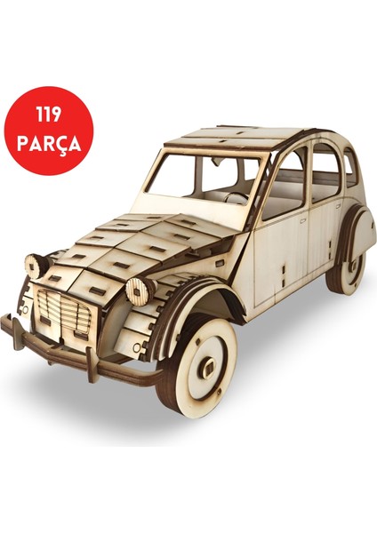3D Citroën 2cv 1975 Ahşap Model - Klasik Citroën 2cv Ahşap Maket - 3D Hobi Puzzle