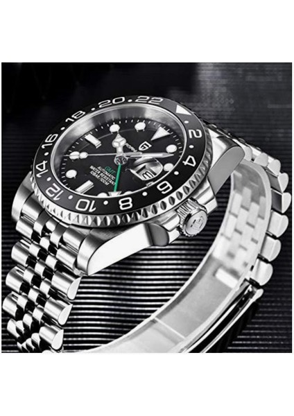 Design 40 mm Gmt Otomatik Erkek Mekanik Saat, Paslanmaz Çelik Su Geçirmez Safir Cam Işıklı Kol Saati Erkekler Için, Seramik Çerçeve PD-1662