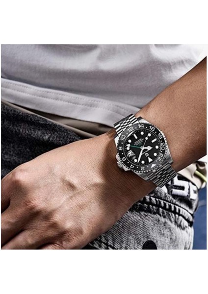 Design 40 mm Gmt Otomatik Erkek Mekanik Saat, Paslanmaz Çelik Su Geçirmez Safir Cam Işıklı Kol Saati Erkekler Için, Seramik Çerçeve PD-1662