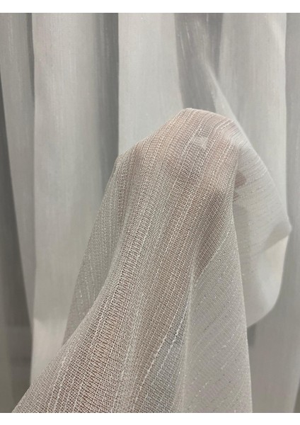 Venedik Armürlü Modern Şık Ekru Gümüş Simli Tül Perde 1/2,5 Orta Normal Pileli