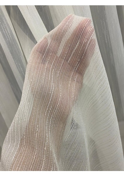 Venedik Armürlü Modern Şık Ekru Gold Simli Tül Perde 1/3 Sık Pileli