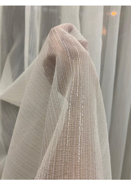 Venedik Armürlü Modern Şık Ekru Gold Simli Tül Perde 1/3 Sık Pileli fırsatları