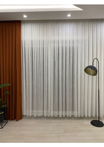 Venedik Armürlü Modern Şık Ekru Tül Perde 1/2,5 Orta Normal Pileli