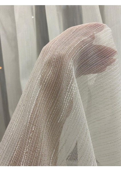Venedik Armürlü Modern Şık Ekru Gold Simli Tül Perde 1/2,5 Orta Normal Pileli