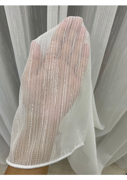 Venedik Armürlü Modern Şık Ekru Tül Perde 1/3 Sık Pileli