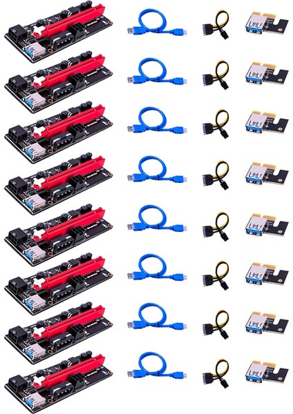 Sagrado 8 Adet VER009S USB 3.0 Pci-E Adaptör Kartı Express 1x 4x 8x 16X Genişletme Adaptör Kartı Adaptörü Sata 6-Pin Güç Kablosu A (Yurt Dışından)