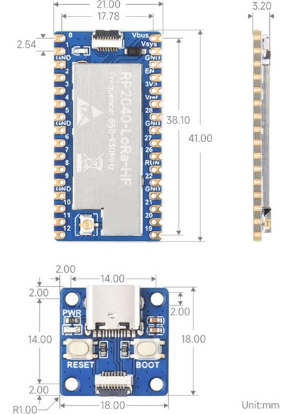 Sagrado RP2040-LORA Hf Geliştirme Kartı Kiti+Adaptör Kartı SX1262 850-930MHZ Geliştirme Kartı Gfsk Lora'yı (Yurt Dışından)