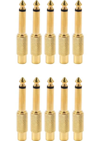 10X Altın Kaplama 6.35MM 1/4 Inç Erkek Mono Fiş Rca Dişi 6.5mm Ses Stereo Adaptör Konnektör Fişi (Yurt Dışından)