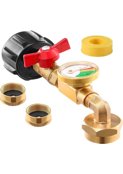 Qcc1 Propan Tank Göstergeli Propan Dolum Dirsek Adaptörü, Açma-Kapama Kontrol Valfli 90 Derece Doldurma Basıncı Adaptörü (Yurt Dışından)