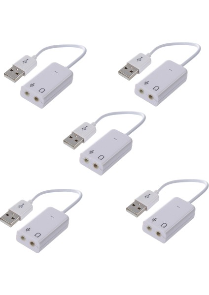 5 Adet 3.5mm Mikrofon Kulaklık Soketi USB 2.0 Ses Kartı Hoparlör Ses Adaptörü Beyaz (Yurt Dışından)