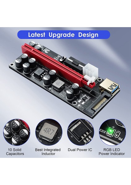 Sagrado 2 Paket Pcı-E Yükseltici Gpu Yükseltici Kartı 10 Kapasitör, 16X - 1x Pcie Express Eth Madenciliği Için Güçlendirilmiş Adaptör Kartı (Yurt Dışından)