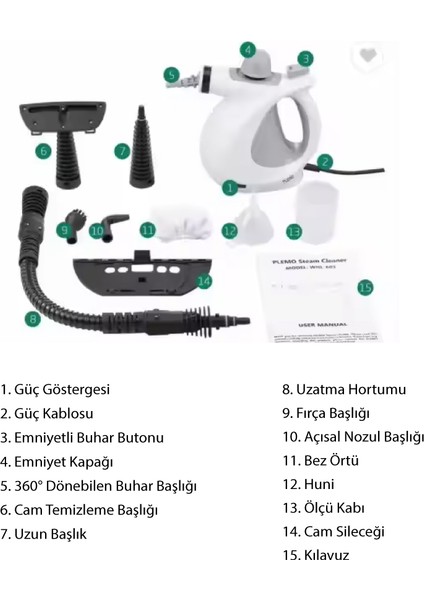 WHL-603 Çok Fonksiyonlu El Tipi Basınçlı Buharlı Temizlik MAKINESI-132°C, 2m Kablo