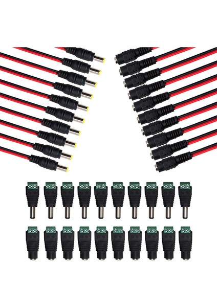 Sagrado 10 Pairs Dc Güç Pigtail Kablo 12V 5A Erkek ve Dişi + 10 Pairs Dc Güç Jakı Fiş Adaptörü Konnektörü Cctv Gözetim Için (Yurt Dışından)