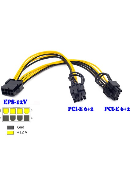 Sagrado 5 Adet/grup Eps Cpu 12 V 8 Pin Çift 8 (6 + 2) Pin Pcıe Adaptör Güç Uzatma Kablosu Madencilik Kartı Için 20 cm (Yurt Dışından) modelleri