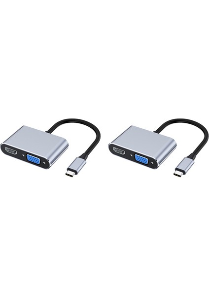 2x USB C - VGA Çoklu Bağlantı Noktası Adaptörü 4K Tip C Usb-C Hub Video Projektörleri Dönüştürücüler Pro Için Bağlantı Noktası Adaptörü (Yurt Dışından)