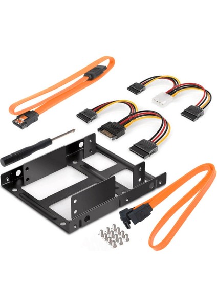 Sagrado Masaüstü Için Çift Sata ve Güç Kablosu ile 2,5 Ila 3,5 Inç Çift Sabit Disk Metal Braket Adaptörü HDD Tutucu, Sarı (Yurt Dışından)