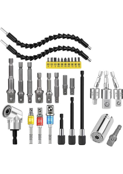 32 Adet Esnek Matkap Ucu Uzatma Seti, Dönebilen Bağlantı Soketi 1/4 3/8 1/2 Inç Altıgen Soket Adaptörü (Yurt Dışından)