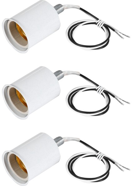 3x E27 Seramik Vida Tabanı Yuvarlak LED Ampul Lamba Soket Tutucu Adaptör Metal Lamba Tutucu Tel Beyaz (Yurt Dışından)