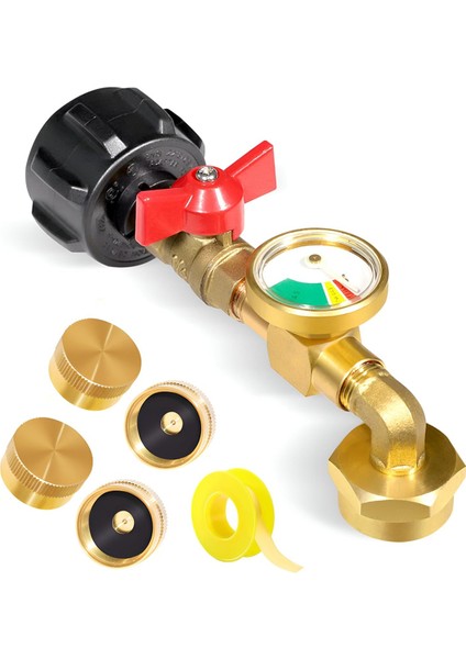 Qcc1 Propan Tank Göstergeli Propan Dolum Dirsek Adaptörü, Açma-Kapama Kontrol Valfli 90 Derece Doldurma Basıncı Adaptörü (Yurt Dışından)