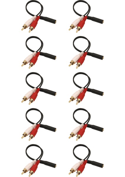 3.5mm Dişi - 2 Rca Erkek Stereo Y Kablosu 10'lu Paket, Tv, Akıllı Telefon, Mp3, Tablet, Hoparlör Için Altın Kaplama Adaptör (Yurt Dışından)