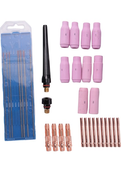 Tıg Kaynak Aksesuarları Seti, Adaptör Kılıfları+ Muhafaza+ Seramik Nozullar+ -26 Tıg Kaynak Torcu Için Tungsten Elektrotlar (Yurt Dışından)