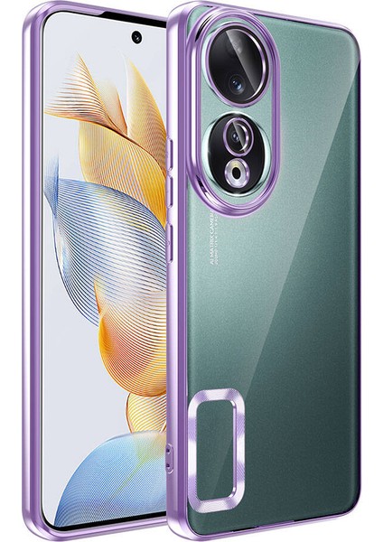 Huawei Honor 90 Kılıf Kamera Korumalı Logo Gösteren Şeffaf Kapak