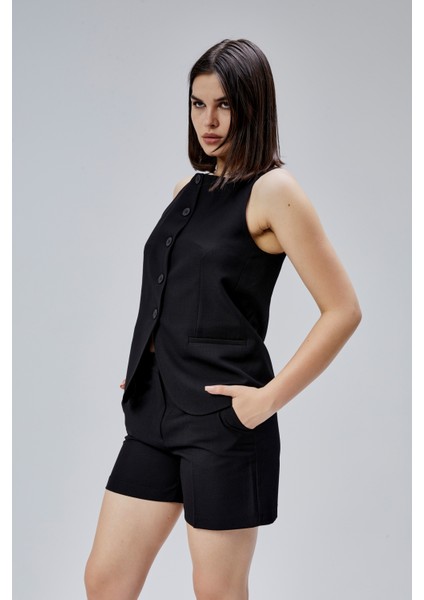 Siyah Regular Fit Astarlı Askılı Yelek