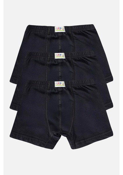 Erkek Çocuk Pamuklu Yumuşak ve Esnek Likralı boxer 3'lü Paket siyah modelleri