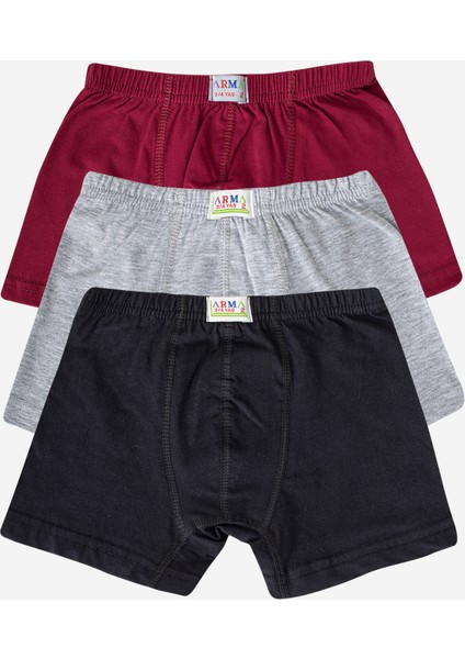 Erkek Çocuk Pamuklu Yumuşak ve Esnek Likralı boxer 3'lü Bordo Gri Siyah