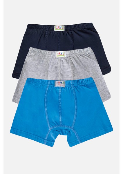 Erkek Çocuk Pamuklu Yumuşak ve Esnek Likralı boxer 3'lü Lacivert Gri Mavi