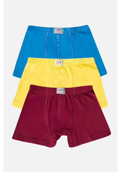 Erkek Çocuk Pamuklu Yumuşak ve Esnek Likralı boxer 3'lü Mavi Sarı Bordo