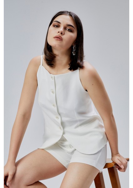 Ekru Regular Fit Astarlı Askılı Yelek