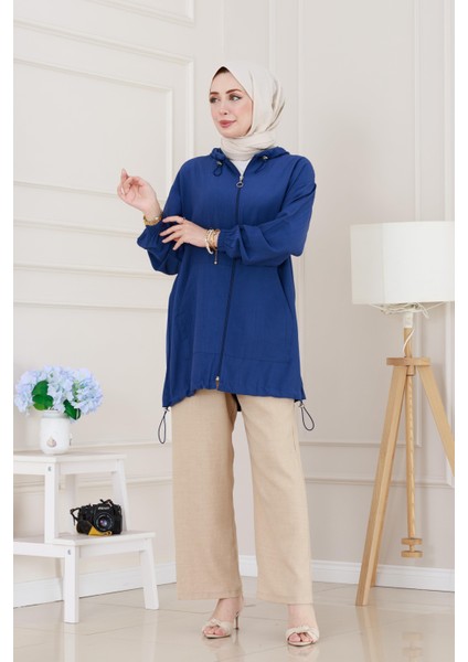 Lastik Detaylı Kapüşonlu Kap-Indigo fiyatları