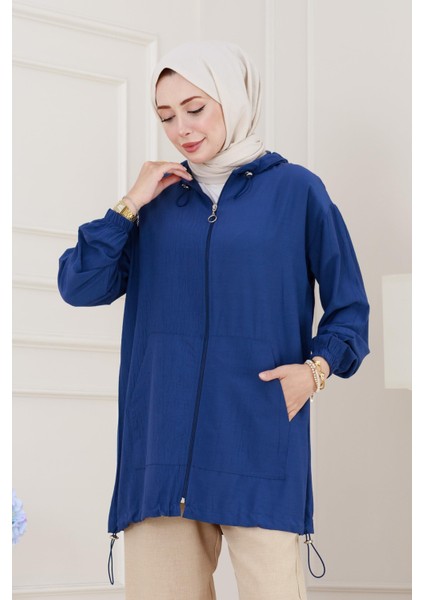 Lastik Detaylı Kapüşonlu Kap-Indigo fırsatları