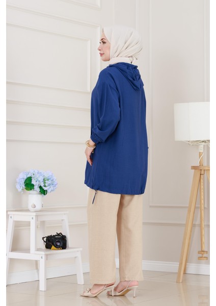 Lastik Detaylı Kapüşonlu Kap-Indigo indirimleri