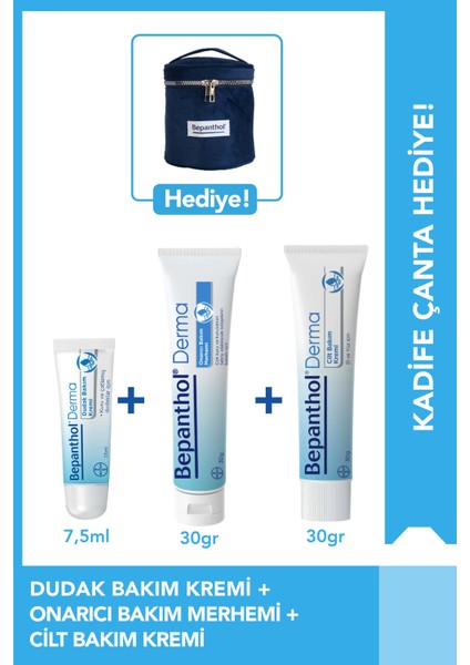 Cilt Bakım Kremi 30G + Onarıcı Merhem 30G + Dudak Kremi 7.5ml + Kadife Çanta