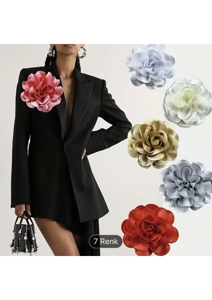 Fransız Tarzı Kamelya Çiçeği Bohça Süsü Broş 19 cm Saten Polyester Kumaş Çiçek Süsü Bohem Gül Deseni