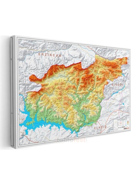 Tunceli - Fiziki Haritası Kanvas Tablo
